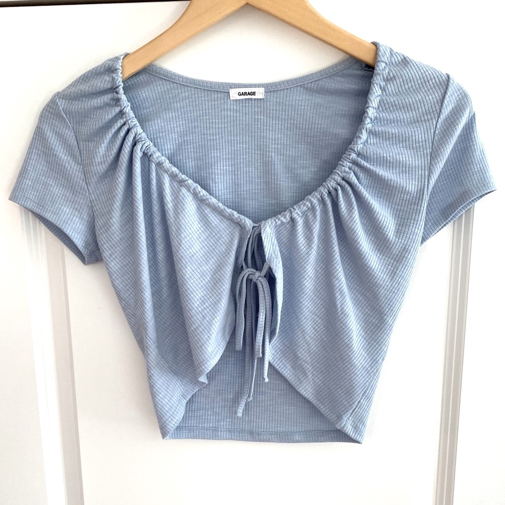 Garage Clothing Fly Away Open Front Tie Crop Top (S)